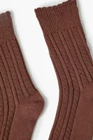 Pointelle Knit Crew Socks in Chocolate