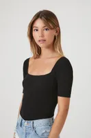 Women's Fitted Rib-Knit Bodysuit in Black, XS