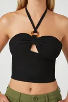 Women's Sweater-Knit Halter Crop Top