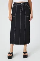 Women's Twill Contrast-Stitch Maxi Skirt Black