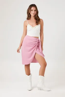 Women's Wrap Tulip-Hem Tie Skirt in Light Pink, XS