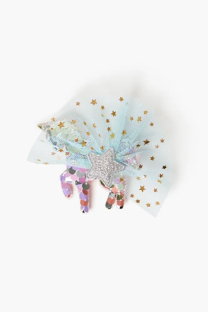 Girls Glitter Unicorn Hair Clip (Kids) in Blue/Purple