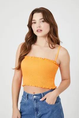 Women's Smocked Cropped Cami in Orange Small