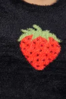 Women's Strawberry Sweater-Knit T-Shirt in Black/Red, 3X