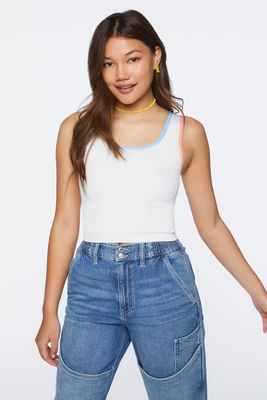 Women's Seamless Colorblock-Trim Crop Top in Ivory, M/L