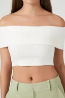 Women's Ribbed Off-the-Shoulder Crop Top in White, XL