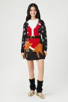 Women's Santa & Reindeer Holiday Mini Dress in Black, XS