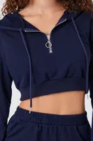 Women's French Terry Cropped Hoodie in Navy Large