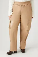 Women's Faux Leather Cargo Pants in Beige, 2X