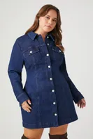 Women's Denim Button-Front Dress Dark Denim,