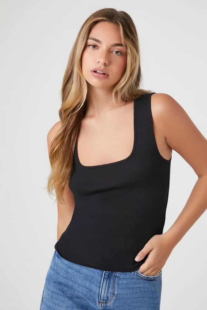Forever 21 Women's Ribbed Knit Tank Top in Black, XL