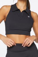 Women's Collared Longline Sports Bra in Black, XS