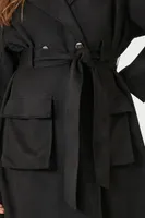 Women's Belted Faux Suede Trench Coat in Black Small