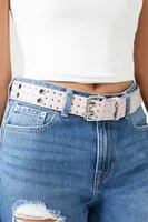 Studded Grommet Faux Leather Belt in Pink/Silver, S/M