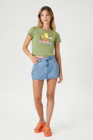 Women's Bart Simpson Graphic Baby T-Shirt in Green Large