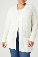 Women's Open-Front Cardigan Sweater in Cream, 3X