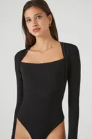 Women's Combo Long-Sleeve Bodysuit in Black, XS