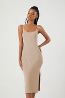 Women's Sweater-Knit M-Slit Halter Midi Dress in Tan, XL