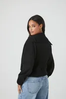 Women's Half-Button Ribbed Sweater in Black Large