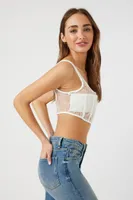 Women's Sheer Lace Corset Crop Top in White Large