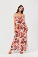 Women's Abstract Print Maxi Dress in Purple, XS