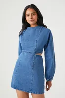 Women's Denim Cutout Mini Dress in Medium Denim Small