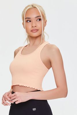 Women's Active Lettuce-Edge Crop Top in Peach Medium