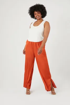 Women's Satin Wide-Leg Pants in Sienna, 0X