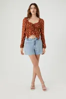 Women's Chiffon Polka Dot Top in Rust Large