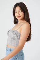 Women's Shirred Plaid Bustier Cami in Grey Medium