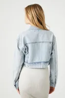 Women's Cropped Denim Trucker Jacket in Light Denim Small