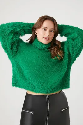 Women's Fuzzy Faux Fur Sweater in Jelly Bean, 1X
