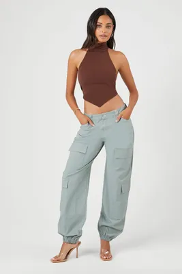 Women's High-Rise Poplin Cargo Pants in Olive Large