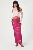 Women's Sequin Maxi Skirt in Hot Pink, XS