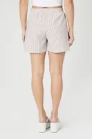 Women's Pinstriped Pull-On Shorts in Taupe/White, XS