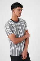 Men Textured Striped Crew T-Shirt in Black, XXL