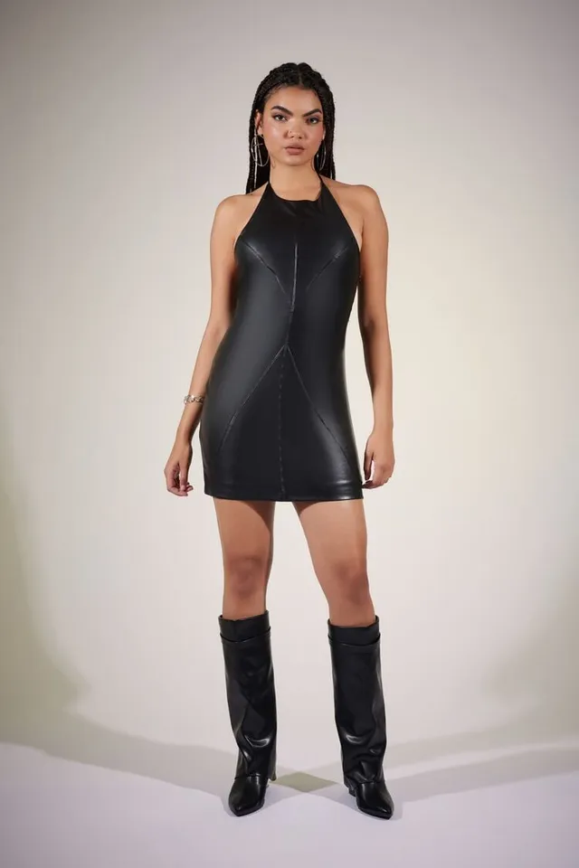 Forever 21 Women's Faux Leather Halter Mini Dress in Black Forever 21 Women's Faux Leather Halter Mini Dress in Black