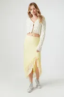 Women's Lace-Trim Satin Maxi Skirt in Yellow Large