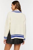 Women's Mock Neck Varsity Sweater in Cream/Blue Large