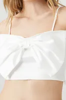 Women's Satin Bow Cropped Cami White