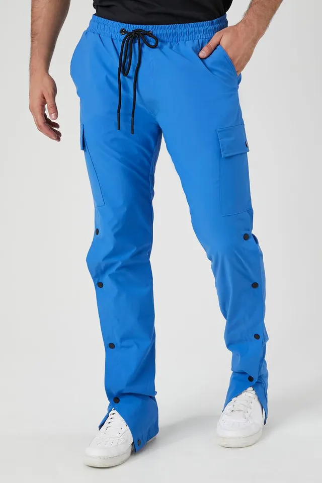 Forever 21 Men Snap-Button Cargo Joggers in Blue Medium