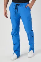 Men Snap-Button Cargo Joggers in Blue Large