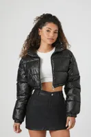 Women's Cropped Puffer Jacket in Black Medium