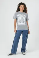 Women's Rhinestone Manhattan Graphic T-Shirt in Charcoal, S/M