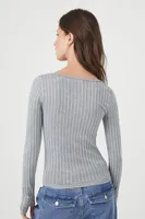 Women's Seamless Ribbed Knit Top in Dark Grey Small