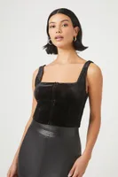 Women's Velvet Hook-and-Eye Crop Top in Black Large