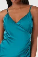 Women's Satin Midi Slip Dress in Teal, XL