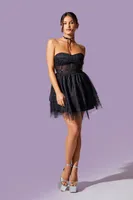 Women's Caged Mesh Sweetheart Mini Dress in Black Small