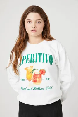 Women's Aperitivo Graphic Fleece Pullover in White Small