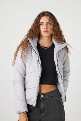 Women's Quilted Puffer Jacket in Grey Medium
